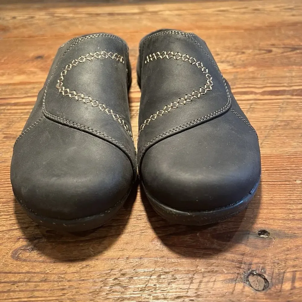 Clarks Roseville Faye Clogs Black Leather Slip On Mules Size 9 Comfort Shoes - Picture 8 of 14